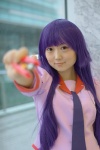 bakemonogatari blouse cosplay mochizuki_miuna purple_hair school_uniform senjougahara_hitagi tie rating:Safe score:0 user:pixymisa