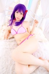 bed bikini cosplay fate/series fate/stay_night hair_ribbons matou_sakura purple_hair sachi_budou side-tie_bikini swimsuit rating:Safe score:0 user:nil!