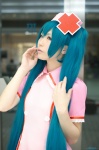 aqua_hair cosplay dress haruka hatsune_miku koiiro_byoutou_(vocaloid) nurse nurse_cap nurse_uniform twintails vocaloid rating:Safe score:0 user:nil!