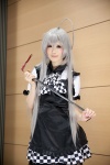 ahoge antenna_hair apron blouse cosplay crowbar haiyore!_nyaruko-san kurasaka_kururu miniskirt nyaruko silver_hair skirt rating:Safe score:0 user:pixymisa