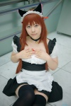animal_ears apron bell cat_ears choker cosplay dress maid maid_uniform original panties red_hair striped thighhighs yuu_(ii) zettai_ryouiki rating:Safe score:0 user:pixymisa