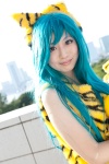 animal_ears aqua_hair azami cham_cham cosplay queen's_gate tiger_print rating:Safe score:0 user:pixymisa