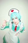 apron aqua_hair cosplay dress ely elysion hairband nurse nurse_uniform shinon_(sao) sword_art_online rating:Safe score:0 user:nil!