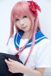 cosplay hair_ribbon haramura_nodoka kanda_midori pink_hair sailor_uniform saki_(manga) school_uniform rating:Safe score:1 user:NomadSoul