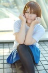 arata cosplay hair_clips hirasawa_yui k-on! pantyhose pleated_skirt skirt tshirt rating:Safe score:1 user:nil!