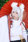 animal_ears blouse cosplay detached_sleeves hat hino_(ii) inubashiri_momiji miniskirt skirt touhou umbrella white_hair rating:Safe score:0 user:nil!