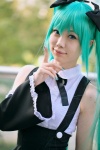 aqua_hair cosplay detached_sleeves hairbow hatsune_miku hirano_kurita jumper project_diva twintails vocaloid rating:Safe score:1 user:nil!