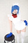 apron blue_hair cosplay eyepatch gloves hairband ikkitousen kibashi maid maid_uniform panties ryomou_shimei thighhighs white_legwear rating:Safe score:3 user:nil!