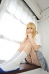 assam blonde_hair cosplay haruka kneesocks k-on! kotobuki_tsumugi panties pleated_skirt skirt tshirt rating:Safe score:0 user:nil!