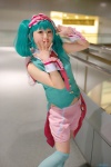 collar cosplay cuffs green_hair hairband kujyou_konegi macross macross_frontier ranka_lee shorts thighhighs tie vest rating:Safe score:0 user:pixymisa