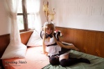 apron bed black_legwear blonde_hair chii_(chobits) chobits choker cleavage cosplay dress hairband maid maid_uniform momoiro_merankori saku thighhighs zettai_ryouiki rating:Safe score:0 user:nil!