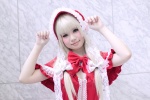 apron blonde_hair cosplay dress hood little_red_riding_hood original shirayuki_himeno twintails rating:Safe score:0 user:nil!