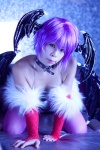 akumania bodysuit boots cleavage cosplay detached_sleeves head_wings lilith_aensland pantyhose purple_hair vampire_(game) wings rating:Safe score:1 user:nil!
