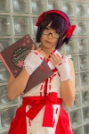 apron cosplay crosscrossplay cuffs dress glasses hairband hairbows looking_over_glasses menu mizu_komizu otoko_no_ko_wa_meido_fuku_ga_osuki!? purple_hair red_eyes tomo_(otosuki) rating:Safe score:0 user:pixymisa