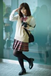 black_legwear blouse bowtie camera misosoup pantyhose pleated_skirt skirt sweater rating:Safe score:0 user:pixymisa