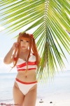 beach bikini cleavage cosplay hair_pods neon_genesis_evangelion ocean red_hair red_solitude_type_two saku soryu_asuka_langley swimsuit twintails rating:Safe score:0 user:nil!
