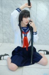cosplay eyepatch katana kuuya original pleated_skirt sailor_uniform scarf school_uniform skirt socks sword twin_braids rating:Safe score:0 user:nil!