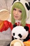 bun capri_pants cosplay green_hair gumi panda_hat plushie red_eyes rino robe vocaloid rating:Safe score:0 user:pixymisa
