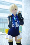 bako blonde_hair cosplay crossplay detached_sleeves half-skirt kagamine_len pantyhose school_swimsuit swimsuit thighhighs vocaloid rating:Safe score:1 user:nil!