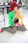 cosplay flowers hairband kanoko kumo pop'n_music red_hair striped thighhighs yukata rating:Safe score:2 user:nil!