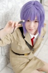 blazer blouse cosplay ghost_in_the_shell kusanagi_motoko military_uniform miniskirt purple_hair skirt thighhighs tie touka usb rating:Safe score:0 user:nil!