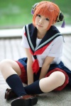 cosplay gintama glasses hair_bun kagura kneesocks natsuka orange_hair pleated_skirt sailor_uniform school_uniform shorts skirt rating:Safe score:3 user:nil!