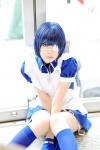 apron blue_hair cosplay eyepatch gloves ikkitousen kneehighs maid maid_uniform namada pantyhose ryomou_shimei rating:Safe score:0 user:nil!