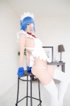 apron blue_hair cosplay eyepatch gloves hairband ikkitousen kibashi maid maid_uniform panties ryomou_shimei thighhighs white_legwear rating:Safe score:2 user:nil!