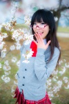 amaguri_irufu blouse bowtie cardigan glasses looking_over_glasses pleated_skirt skirt rating:Safe score:0 user:pixymisa