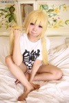 anzu_mayday ayumi_(iii) bed blonde_hair cosplay futaba_anzu idolmaster shorts tshirt twintails rating:Safe score:0 user:nil!