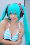 akatya_satoru aqua_hair bikini cleavage cosplay hatsune_miku headset swimsuit twintails vocaloid rating:Safe score:0 user:pixymisa