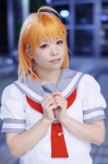ahoge cosplay love_live!_sunshine!! naru orange_hair sailor_uniform school_uniform takami_chika rating:Safe score:0 user:nil!