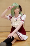 cosplay green_hair hair_ribbon kneesocks miniskirt pantyhose pleated_skirt ryuuna sailor_uniform school_uniform shigure_asa shuffle! skirt slip rating:Safe score:0 user:nil!