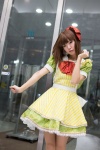 bowtie cosplay dress hagiwara_yukiho hairbow idolmaster maitako pantyhose sheer_legwear slip rating:Safe score:1 user:pixymisa