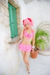 bikini_top cosplay hair_ribbons kaname_madoka mashiro_yuki miniskirt pink_hair puella_magi_madoka_magica skirt swimsuit twintails rating:Safe score:1 user:nil!