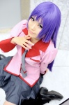 amagi_touko bakemonogatari blazer blouse cosplay miniskirt pleated_skirt purple_hair school_uniform senjougahara_hitagi skirt tie rating:Safe score:0 user:pixymisa
