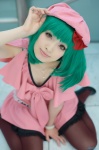 beret bow cosplay dress green_hair koharu macross macross_frontier pantyhose ranka_lee rating:Safe score:2 user:pixymisa