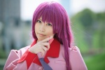 bakemonogatari blouse cosplay purple_hair satori school_uniform senjougahara_hitagi stapler tie rating:Safe score:1 user:nil!