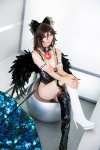 boots cleavage cosplay hairbow leotard mike reiuji_utsuho thigh_boots thighhighs touhou umbrella wings rating:Safe score:2 user:nil!