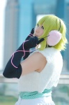 blouse cosplay elbow_gloves gloves green_hair gumi happy_synthesizer_(vocaloid) headset pleated_skirt skirt vest vocaloid yuta rating:Safe score:0 user:nil!