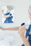apron bathroom birth_(ii) blouse cosplay hairband izayoi_sakuya jumper maid maid_uniform mirror na-san silver_hair touhou twin_braids rating:Safe score:1 user:nil!