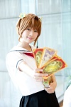 cardcaptor_sakura cards cosplay kinomoto_sakura naoya pleated_skirt sailor_uniform scarf school_uniform skirt rating:Safe score:0 user:pixymisa