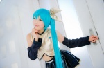 aqua_hair cosplay croptop detached_sleeves hairbow hatsune_miku mashiro_yuki pleated_skirt ponytail project_diva skirt vocaloid rating:Safe score:0 user:nil!