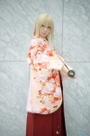 blonde_hair cosplay fate/series fate/stay_night katana kimono maropapi pleated_skirt ponytail saber skirt sword rating:Safe score:0 user:nil!