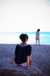 beach dress irohira kon_(ii) ocean shorts sweater tank_top rating:Safe score:1 user:nil!