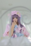 bed capelet cosplay dress enako hat patchouli_knowledge purple_hair touhou rating:Safe score:0 user:nil!