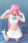 boots cosplay croptop elbow_gloves gloves headset matsuko megurine_luka miniskirt pantyhose pink_hair project_diva skirt space_channel_5 twintails vocaloid rating:Safe score:4 user:nil!