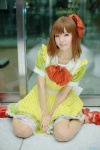 bowtie cosplay crinoline dress hagiwara_yukiho hairbow idolmaster maitako pantyhose sheer_legwear rating:Safe score:0 user:pixymisa