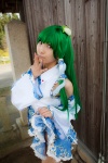 cosplay detached_sleeves green_hair kochiya_sanae lenfried miniskirt panties skirt skirt_lift socks touhou rating:Safe score:0 user:nil!