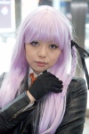 blouse cosplay danganronpa gloves hair_ribbon jinko kirigiri_kyouko leather_jacket purple_eyes purple_hair tie rating:Safe score:0 user:pixymisa